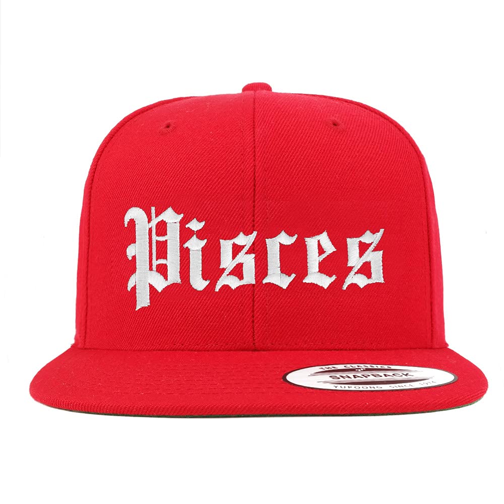 Trendy Apparel Shop Pisces Old English Embroidered Flatbill Snapback