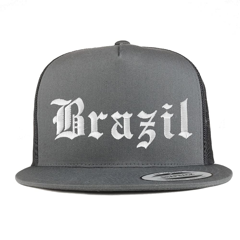 Trendy Apparel Shop Brazil Old English 5 Panel Flatbill Trucker Cap