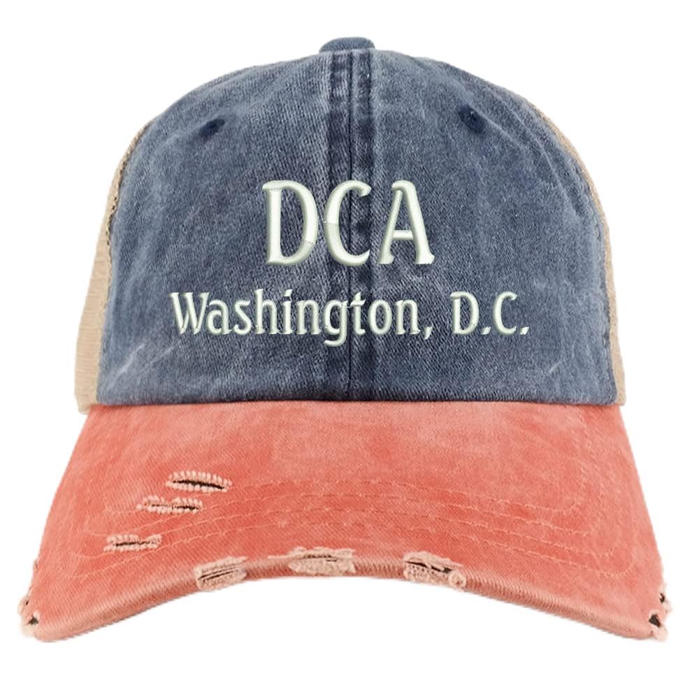 Trendy Apparel Shop DCA Washington DC Embroidered Frayed Bill Trucker Mesh Back Cap