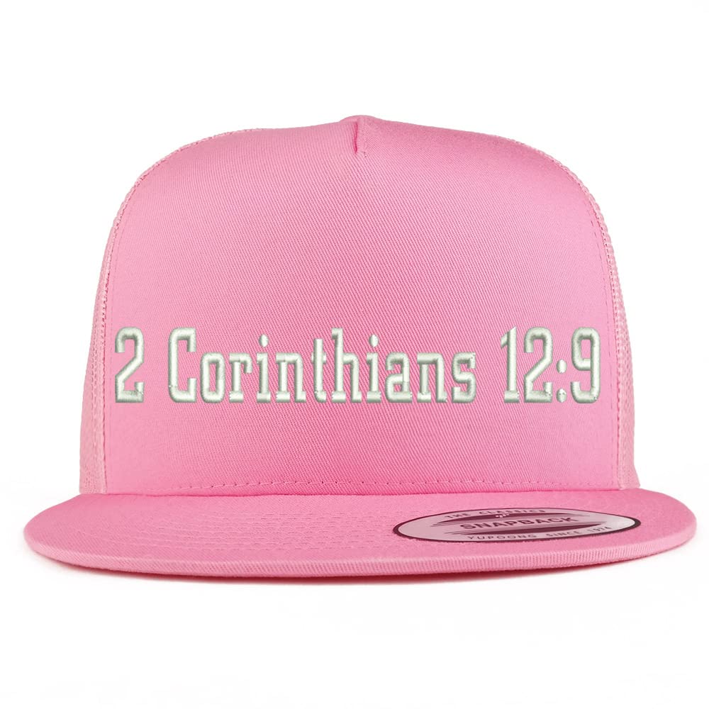 Trendy Apparel Shop 2 Corinthians 12:9 5 Panel Flatbill Trucker Cap