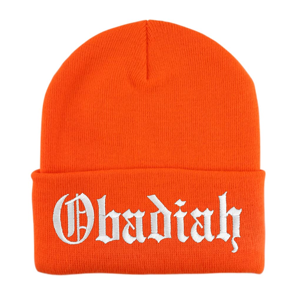 Trendy Apparel Shop Obadiah Old English Embroidered Long Cuff Beanie