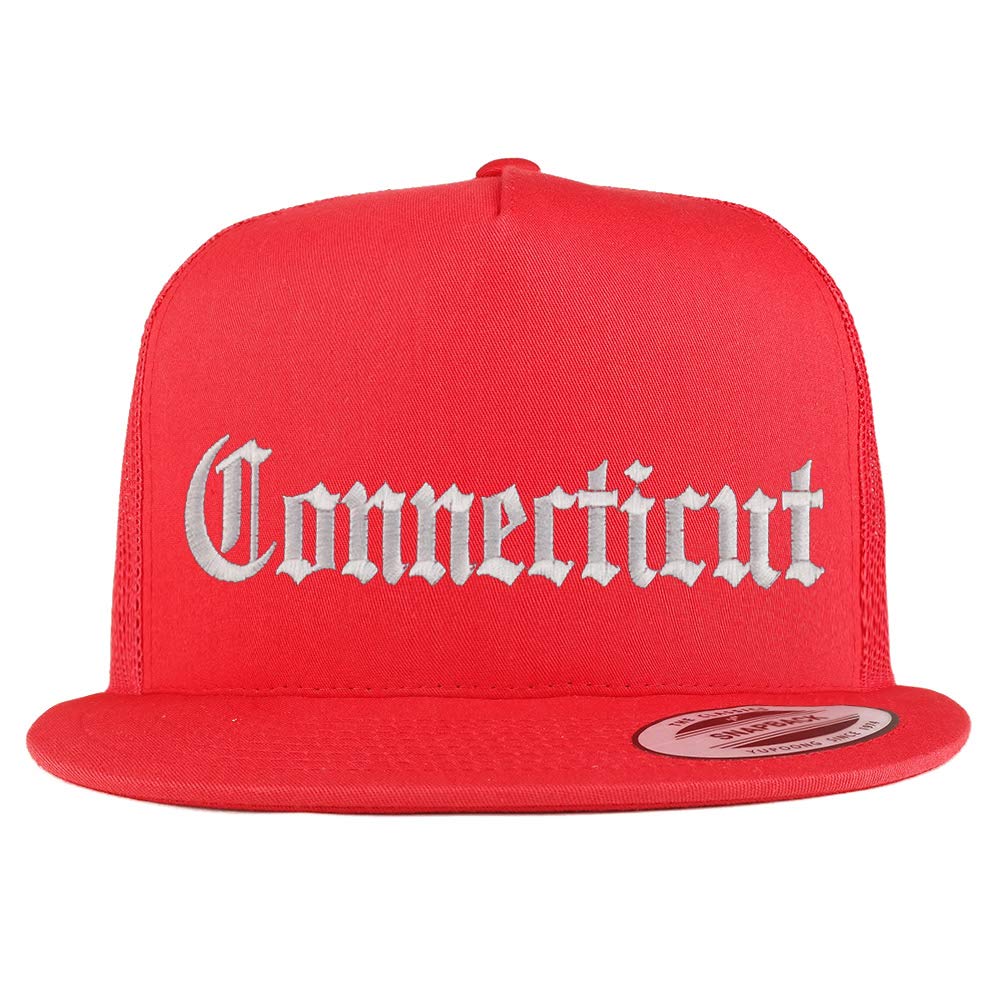 Trendy Apparel Shop Connectiut State Old English 5 Panel Flatbill Trucker Cap