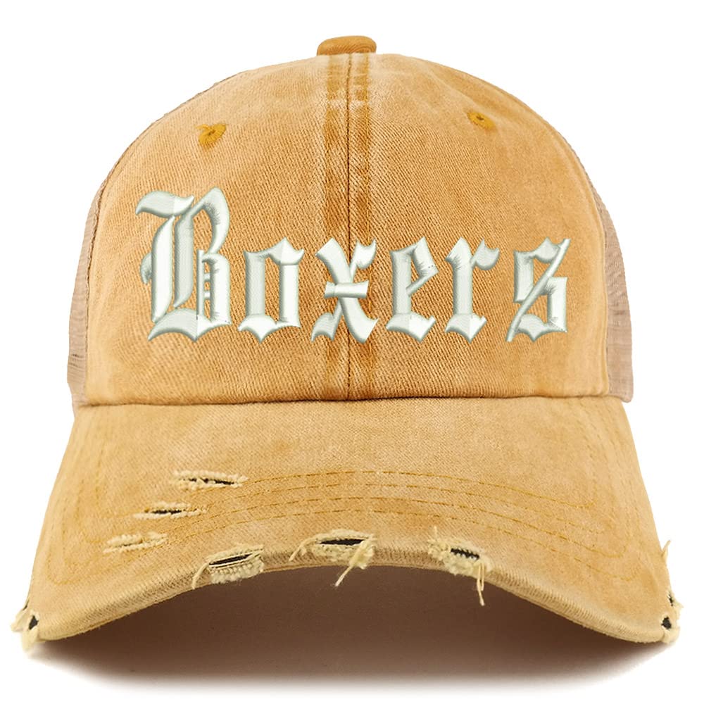 Trendy Apparel Shop Old English Boxers Frayed Bill Trucker Mesh Back Cap