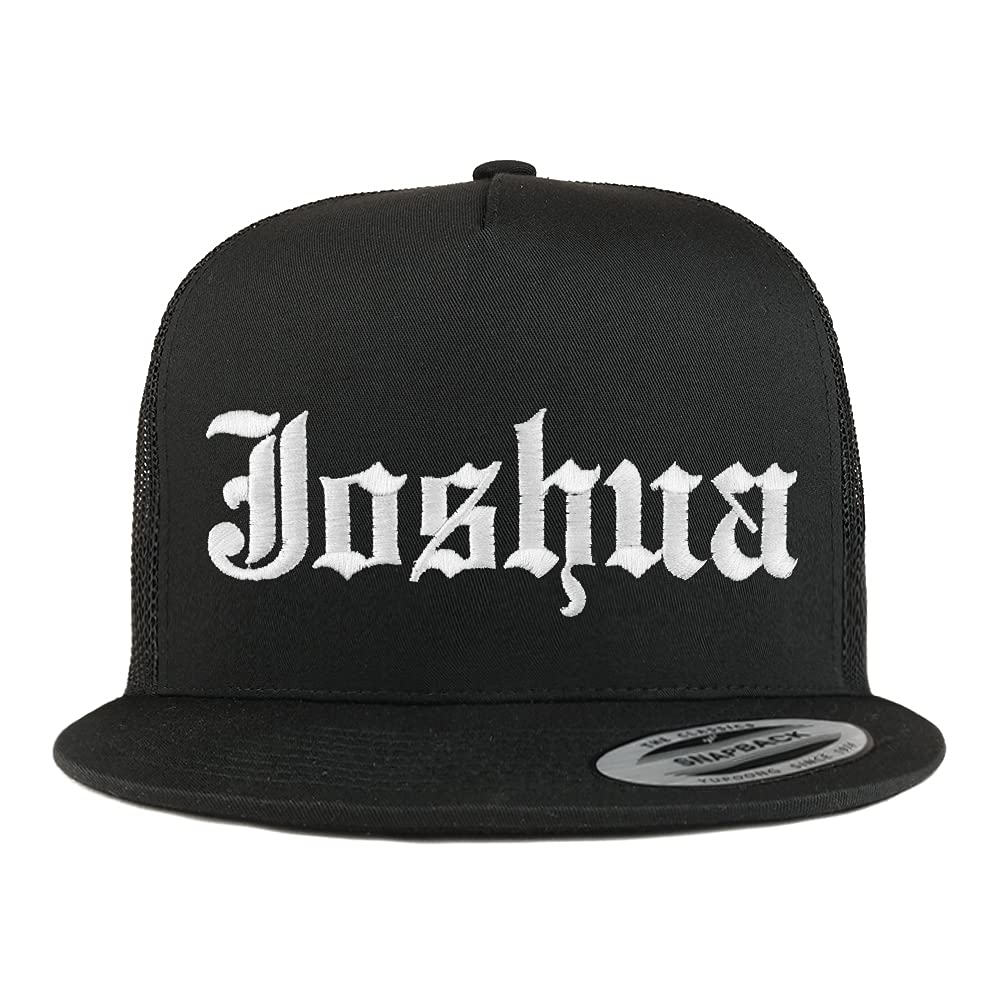 Trendy Apparel Shop Joshua Old English 5 Panel Flatbill Trucker Cap