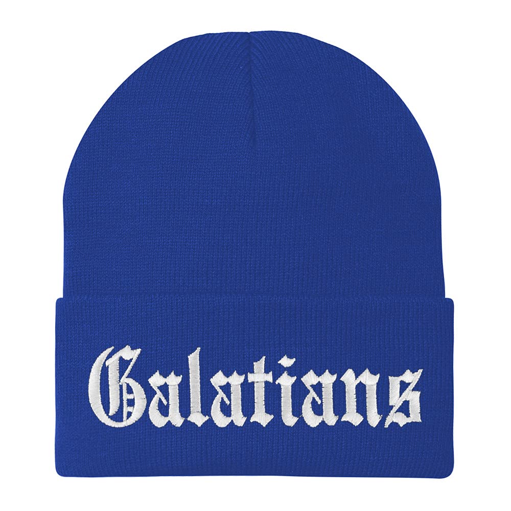 Trendy Apparel Shop Galatians Old English Embroidered Long Cuff Beanie