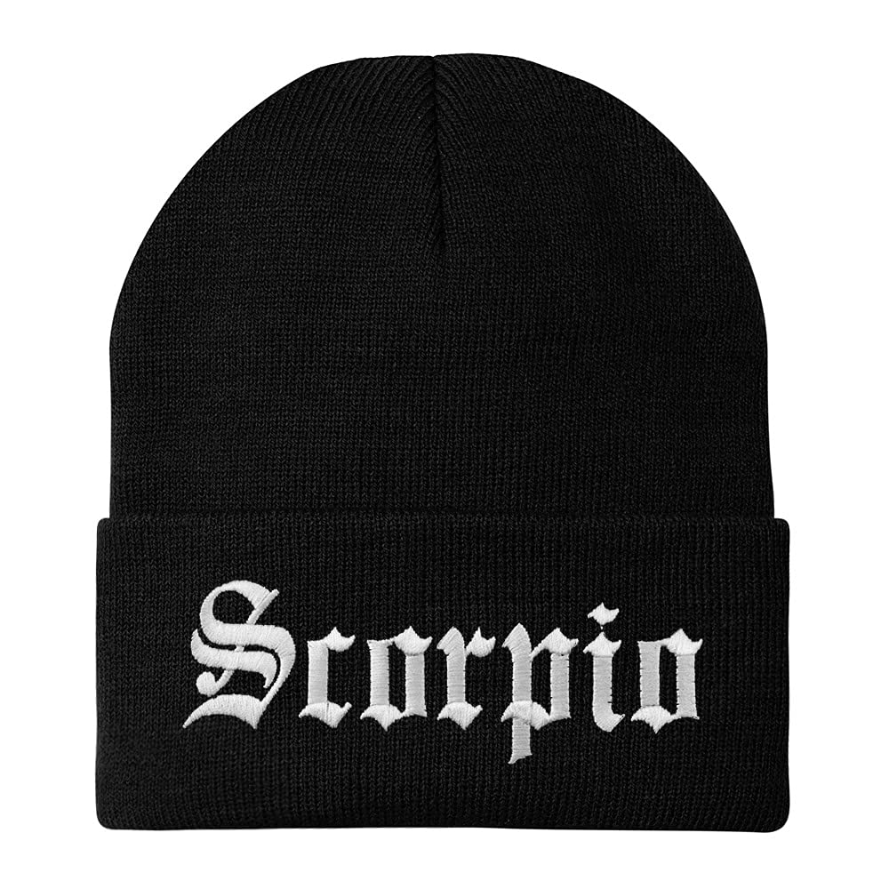 Trendy Apparel Shop Scorpio Old English Embroidered Long Cuff Beanie
