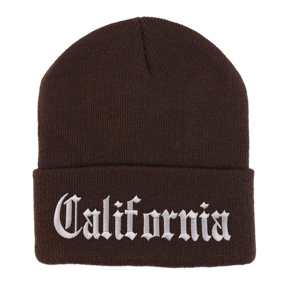 Trendy Apparel Shop California State Old English Embroidered Long Cuff Beanie