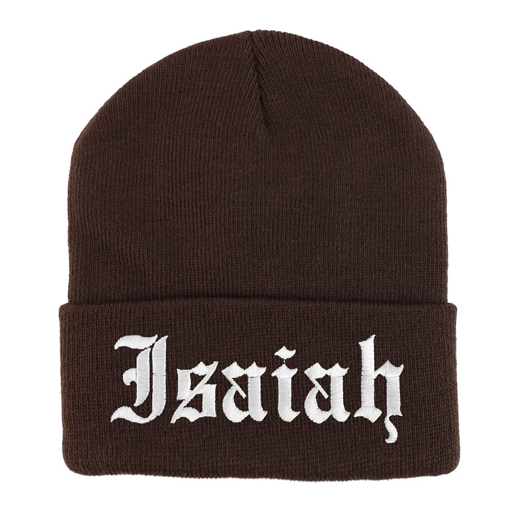 Trendy Apparel Shop Isaiah Old English Embroidered Long Cuff Beanie