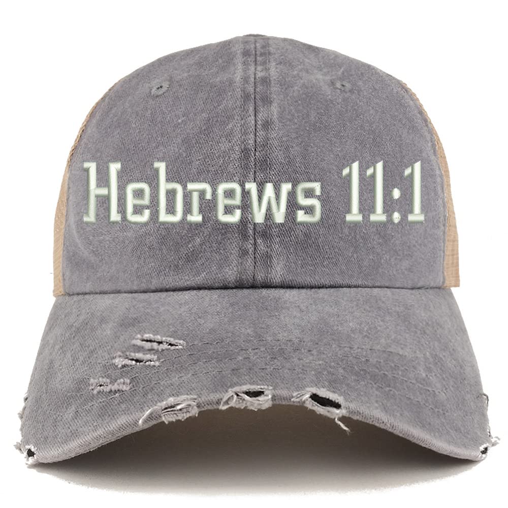 Trendy Apparel Shop Hebrews 11:1 Frayed Bill Trucker Mesh Back Cap