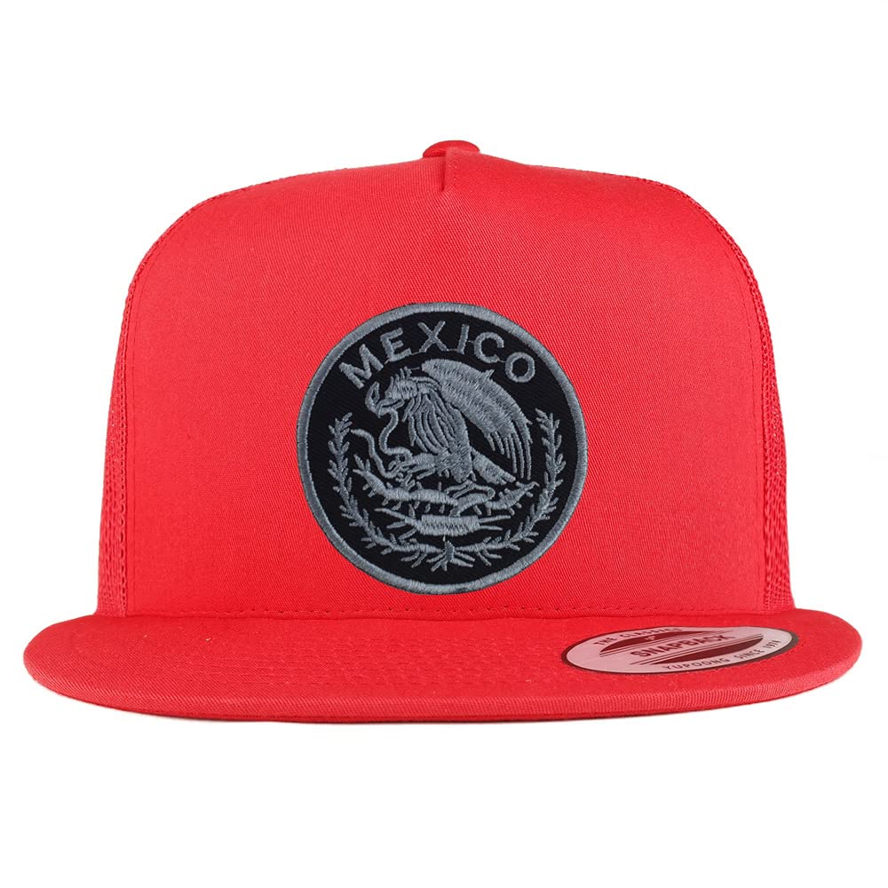 Trendy Apparel Shop Circular Mexico Patch 5 Panel Flatbill Trucker Cap