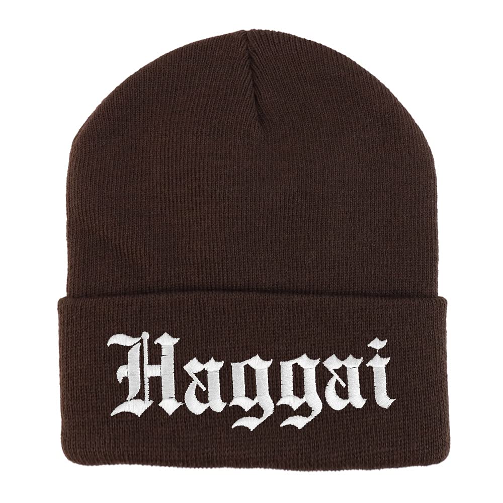 Trendy Apparel Shop Haggai Old English Embroidered Long Cuff Beanie