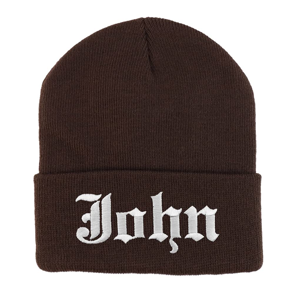Trendy Apparel Shop John Old English Embroidered Long Cuff Beanie