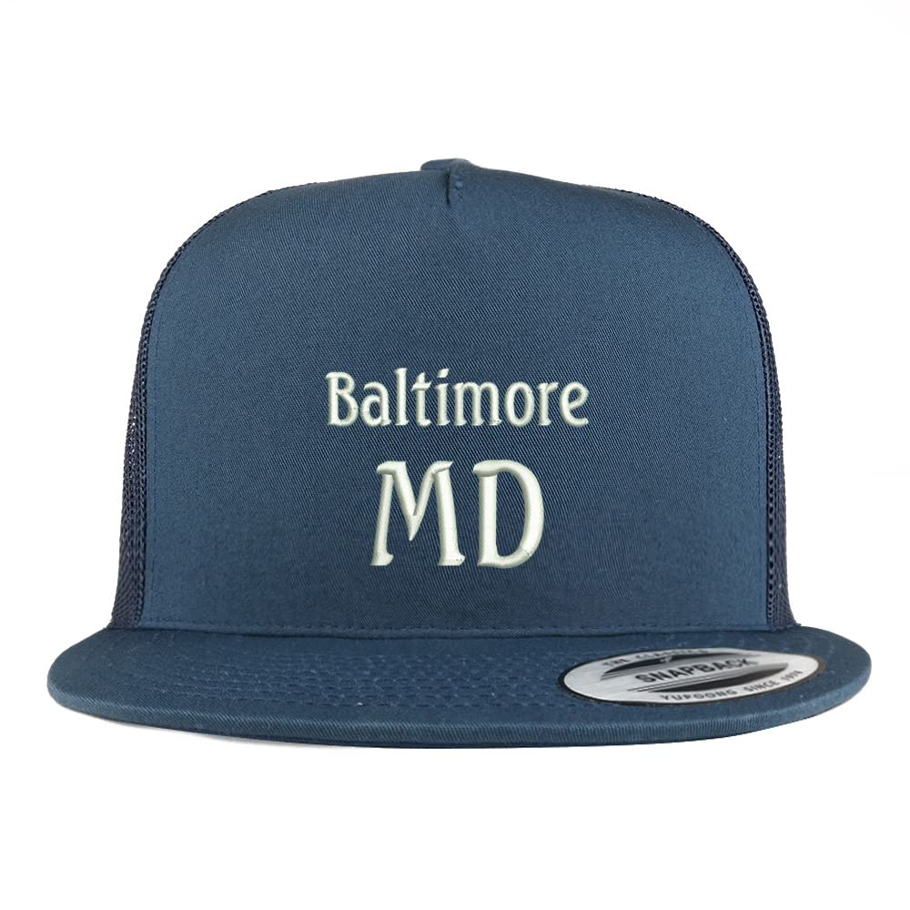 Trendy Apparel Shop Baltimore MD Embroidered 5 Panel Flatbill Trucker Cap