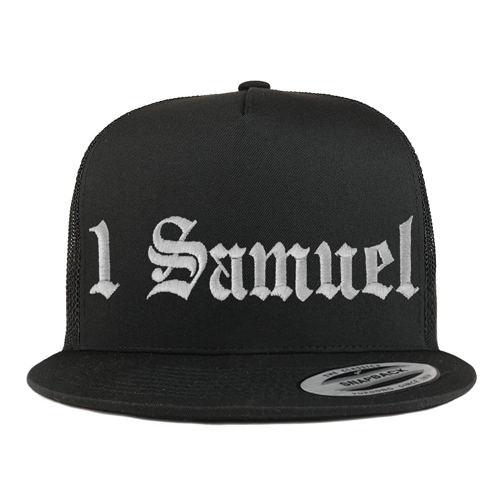 Trendy Apparel Shop 1 Samuel Old English 5 Panel Flatbill Trucker Cap