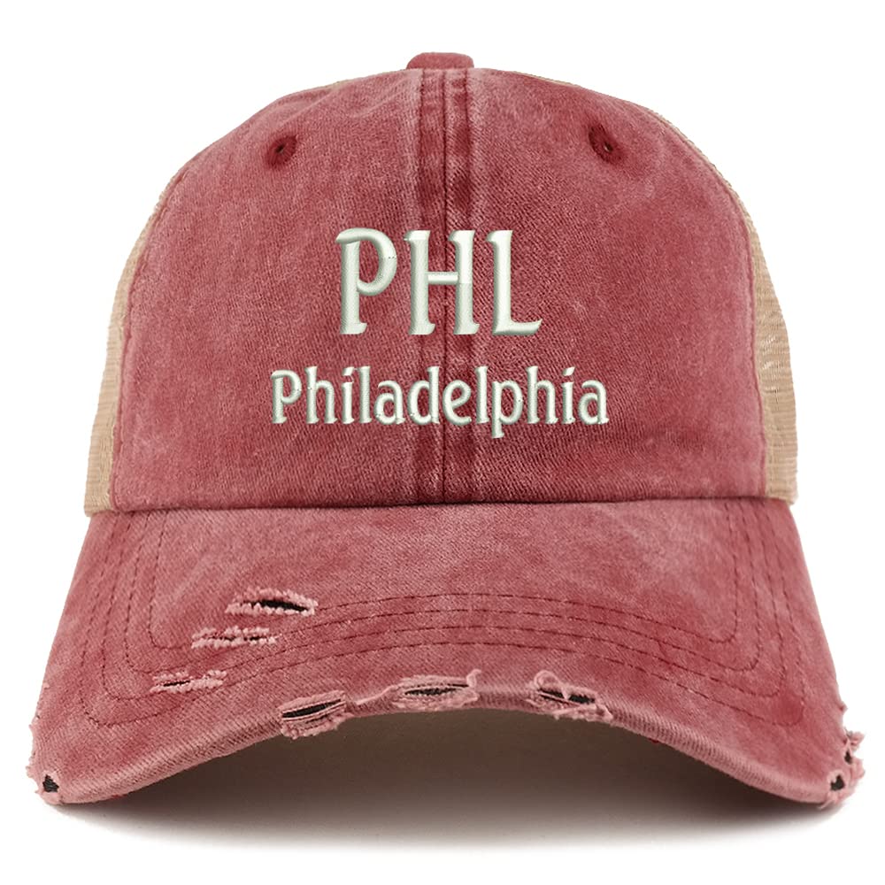 Trendy Apparel Shop PHL Philadelphia Embroidered Frayed Bill Trucker Mesh Back Cap