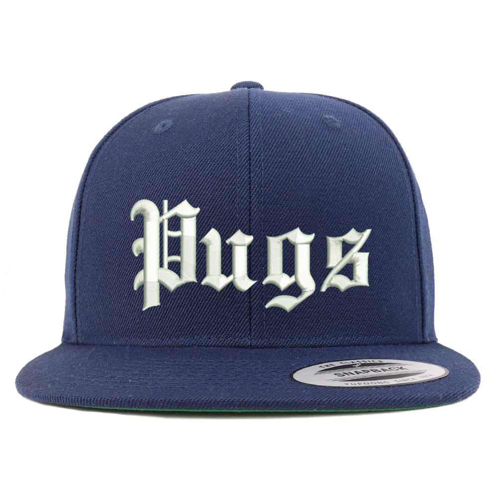 Trendy Apparel Shop Old English Pugs Embroidered Flatbill Snapback