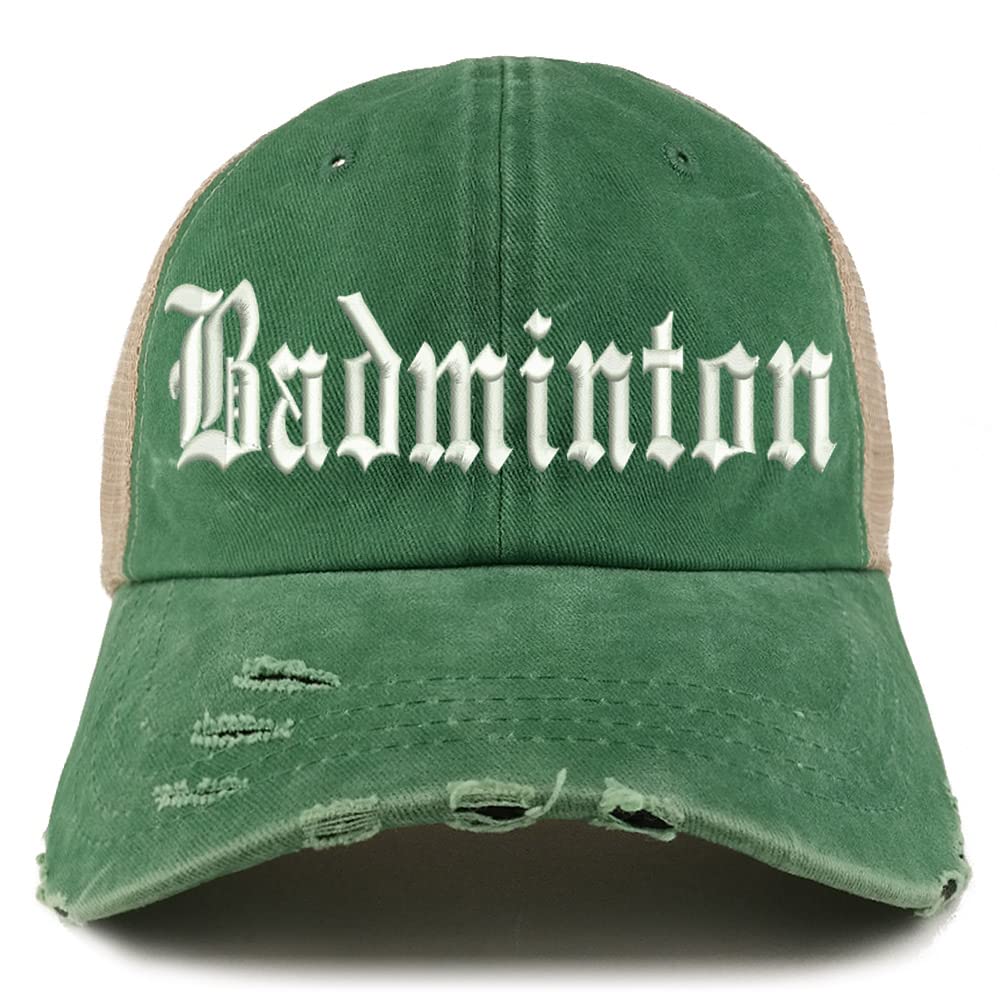 Trendy Apparel Shop Old English Badminton Frayed Bill Trucker Mesh Back Cap