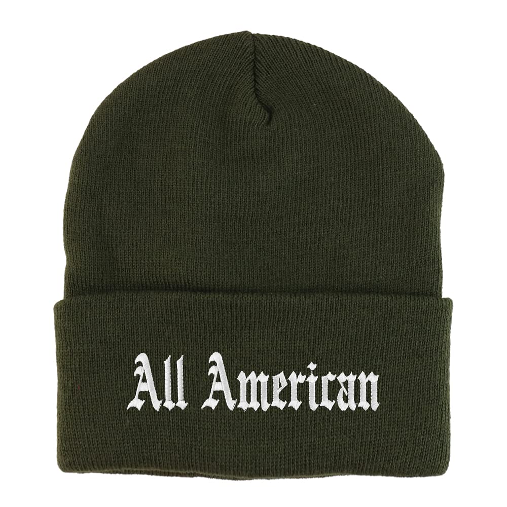 Trendy Apparel Shop All American Old English Embroidered Long Cuff Beanie