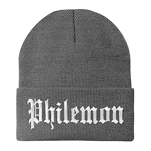 Trendy Apparel Shop Philemon Old English Embroidered Long Cuff Beanie