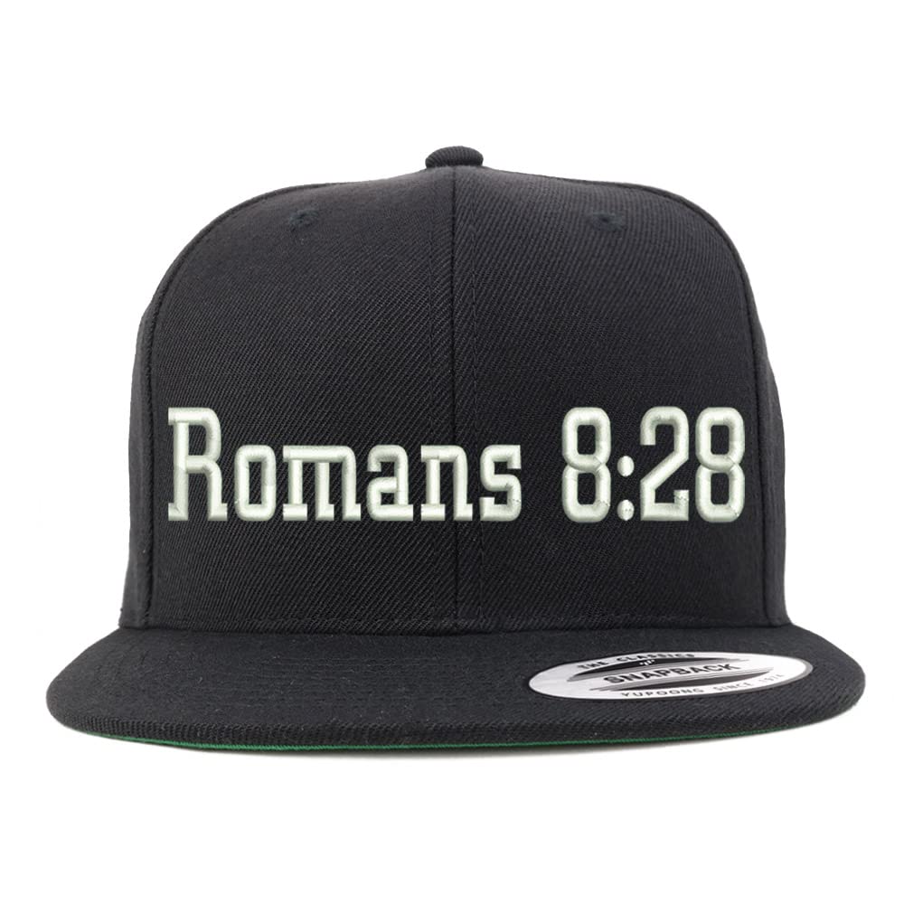 Trendy Apparel Shop Romans 8:28 Embroidered Flatbill Snapback