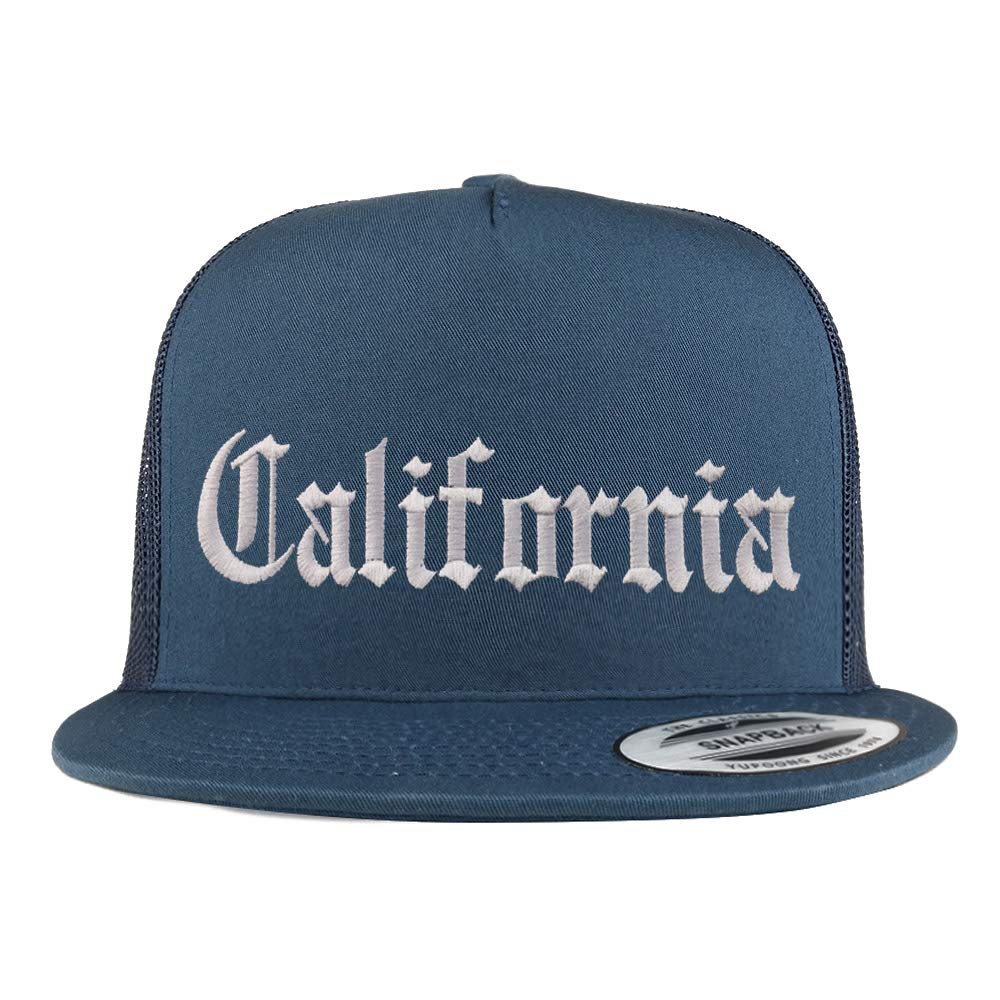 Trendy Apparel Shop California State Old English 5 Panel Flatbill Trucker Cap