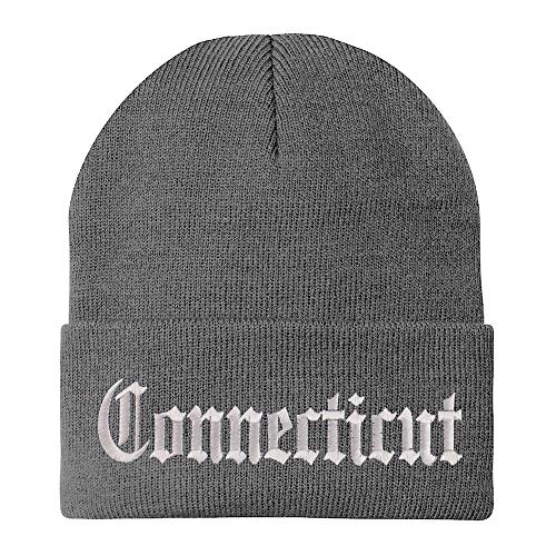 Trendy Apparel Shop Connectiut State Old English Embroidered Long Cuff Beanie
