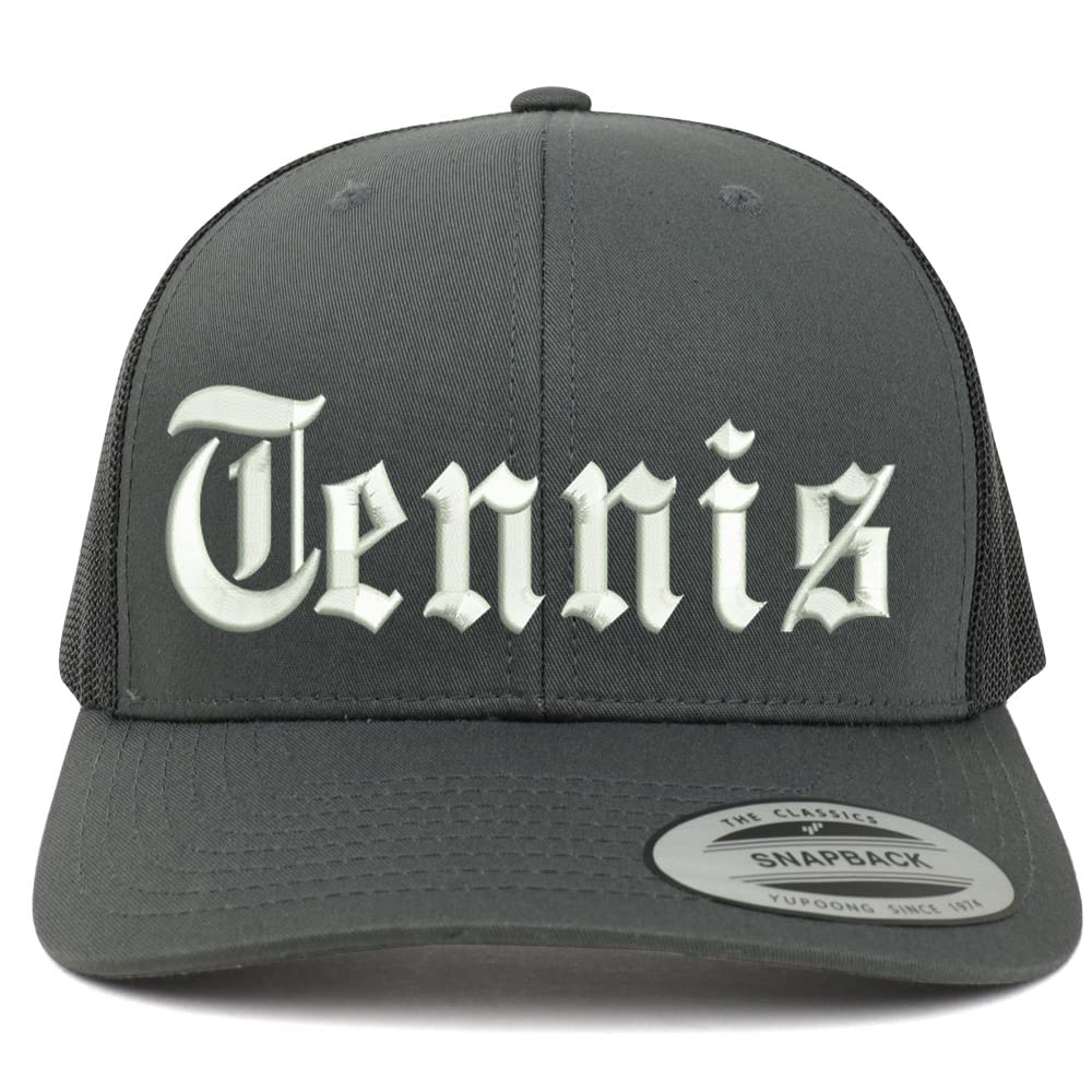 Trendy Apparel Shop Old English Tennis 6 Panel Trucker Mesh Cap