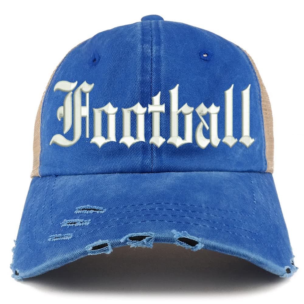 Trendy Apparel Shop Old English Football Frayed Bill Trucker Mesh Back Cap