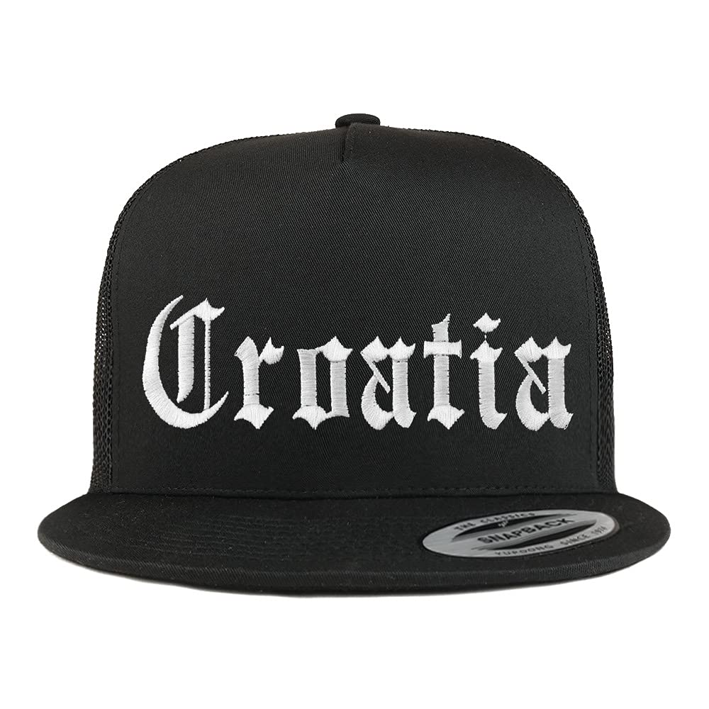Trendy Apparel Shop Croatia Old English 5 Panel Flatbill Trucker Cap