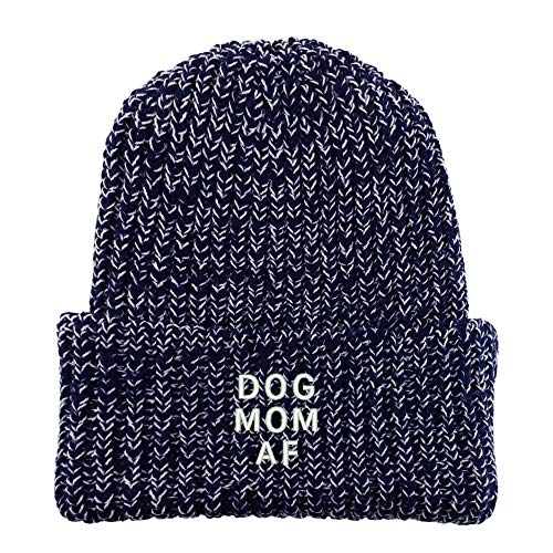 Trendy Apparel Shop Dog Mom AF Embroidered Long Cuffed Thick Ribbed Beanie