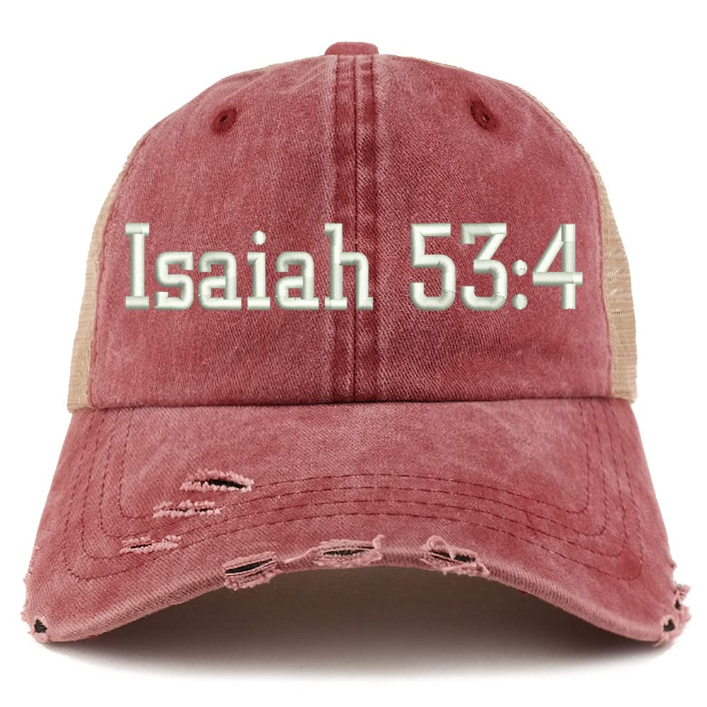Trendy Apparel Shop Isaiah 53:4 Frayed Bill Trucker Mesh Back Cap