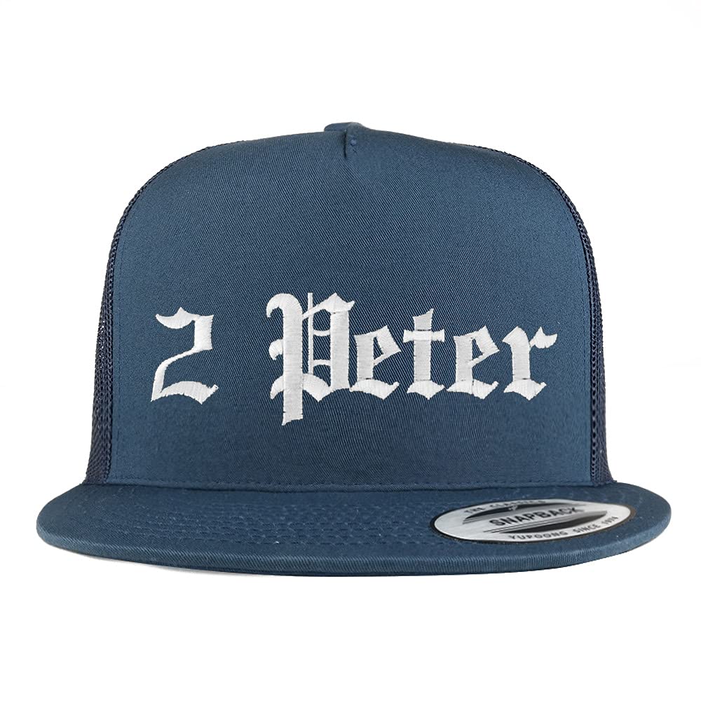 Trendy Apparel Shop 2 Peter Old English 5 Panel Flatbill Trucker Cap