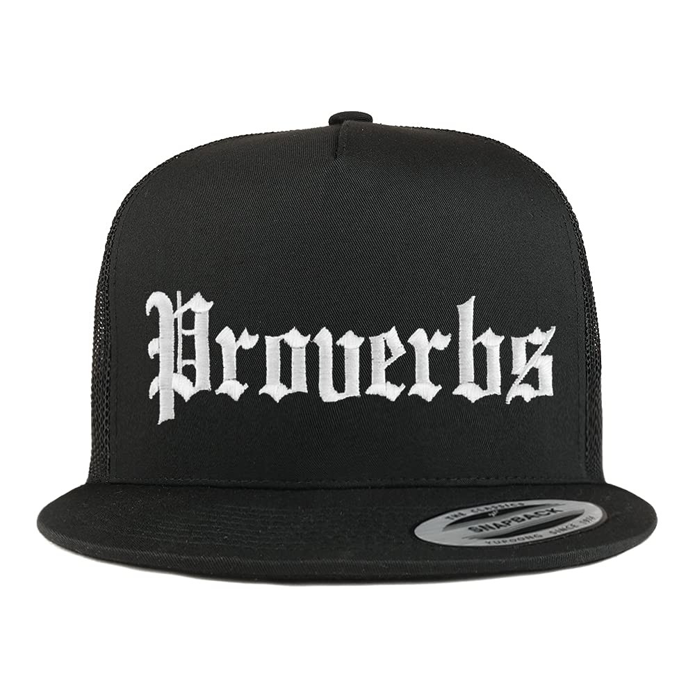 Trendy Apparel Shop Proverbs Old English 5 Panel Flatbill Trucker Cap