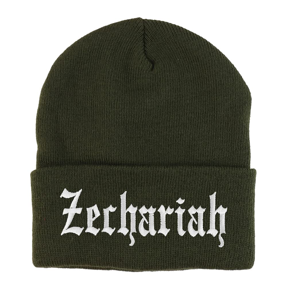 Trendy Apparel Shop Zechariah Old English Embroidered Long Cuff Beanie