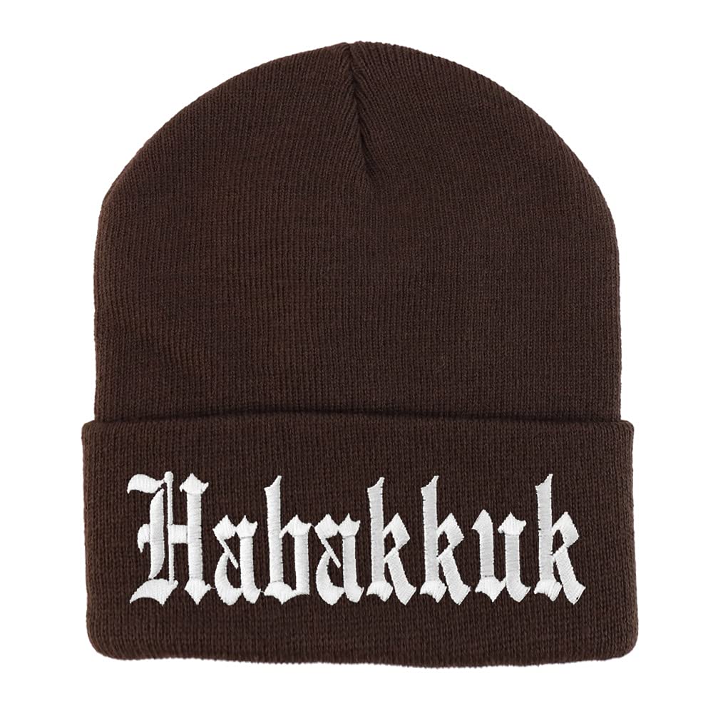 Trendy Apparel Shop Habakkuk Old English Embroidered Long Cuff Beanie