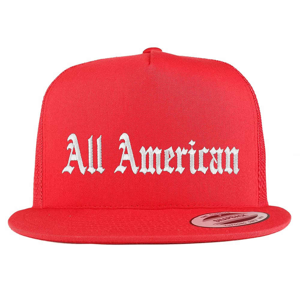 Trendy Apparel Shop All American Old English 5 Panel Flatbill Trucker Cap
