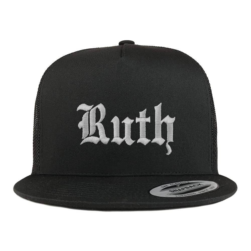 Trendy Apparel Shop Ruth Old English 5 Panel Flatbill Trucker Cap