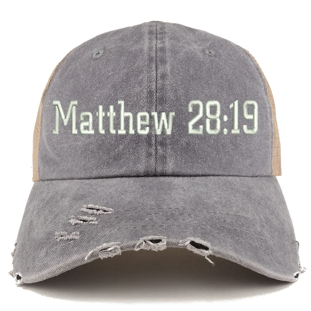 Trendy Apparel Shop Matthew 28:19 Frayed Bill Trucker Mesh Back Cap