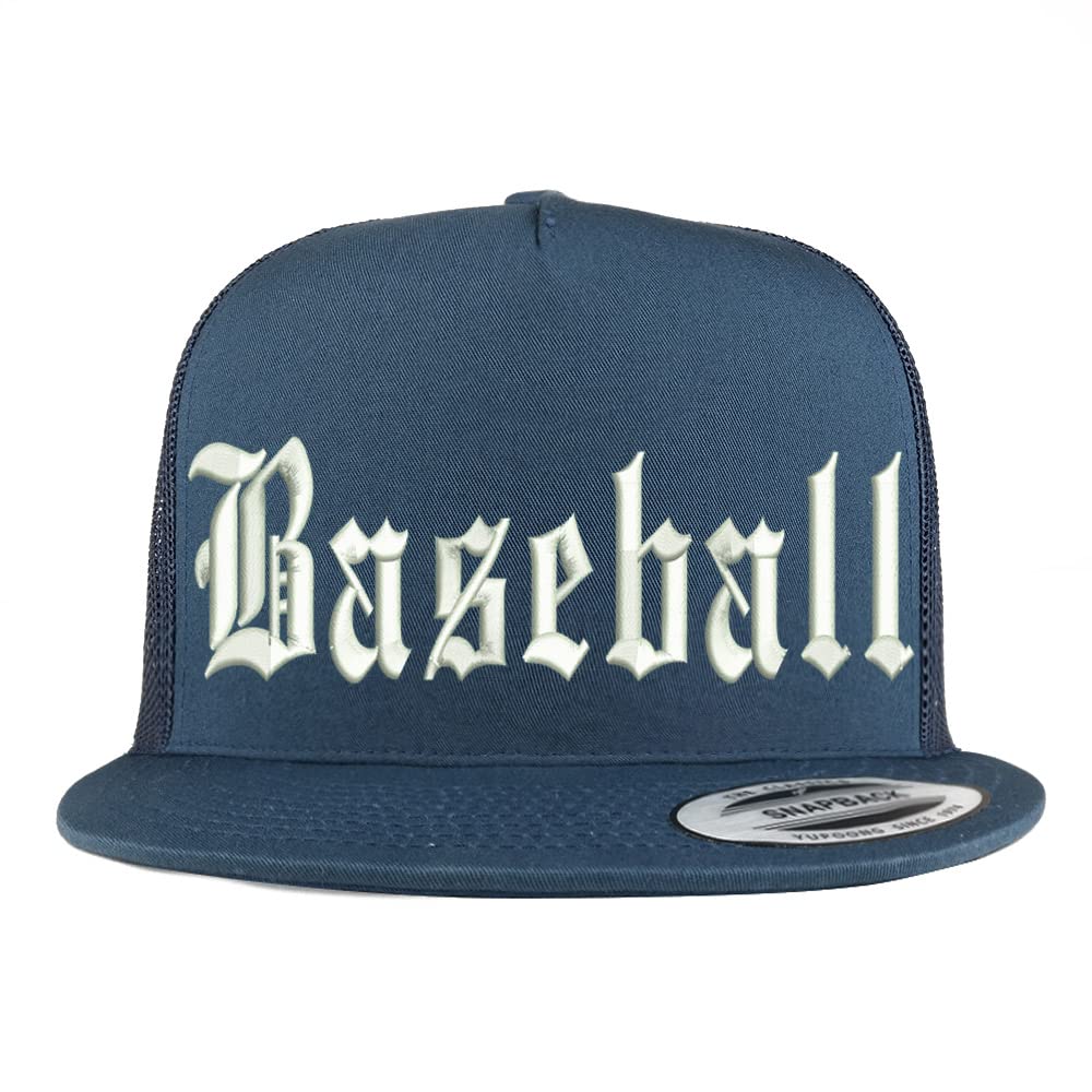 Trendy Apparel Shop Old English Baseball 5 Panel Flatbill Trucker Cap