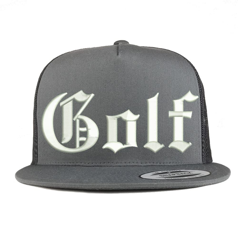 Trendy Apparel Shop Old English Golf 5 Panel Flatbill Trucker Cap