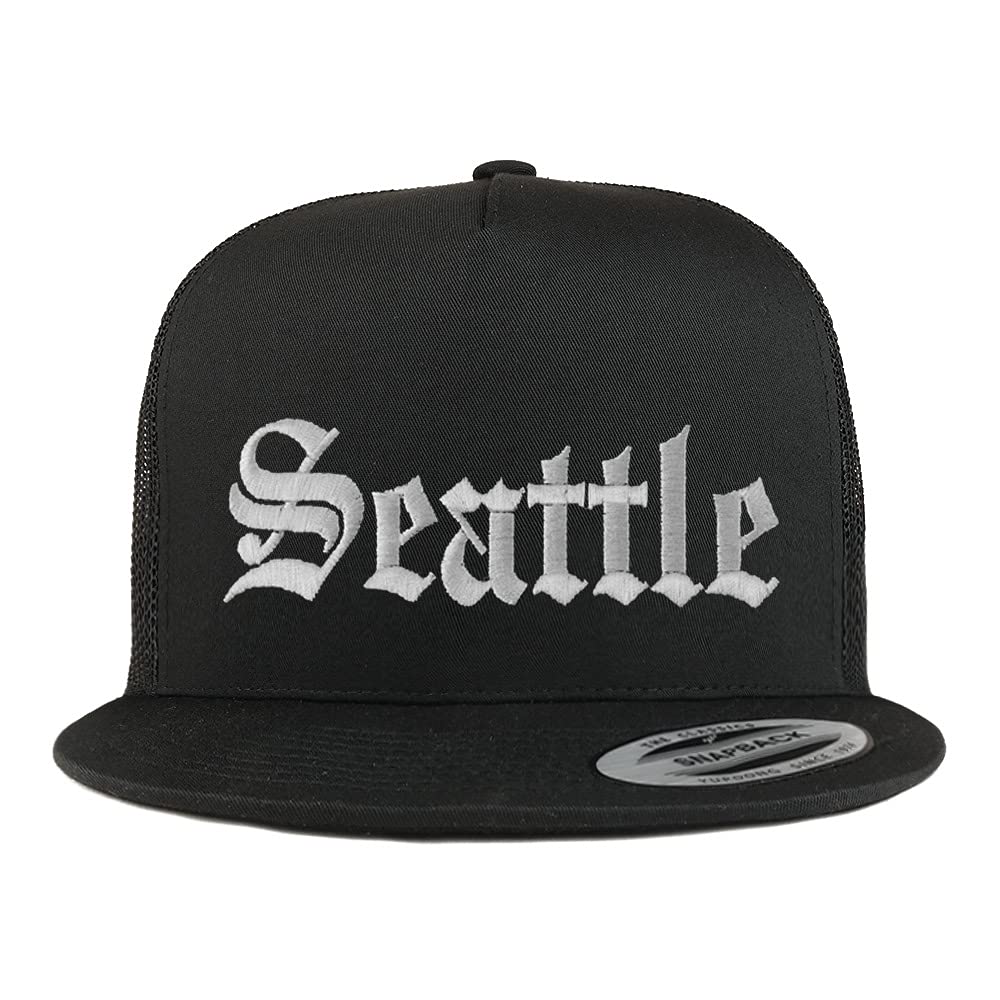 Trendy Apparel Shop Seattle Old English 5 Panel Flatbill Trucker Cap