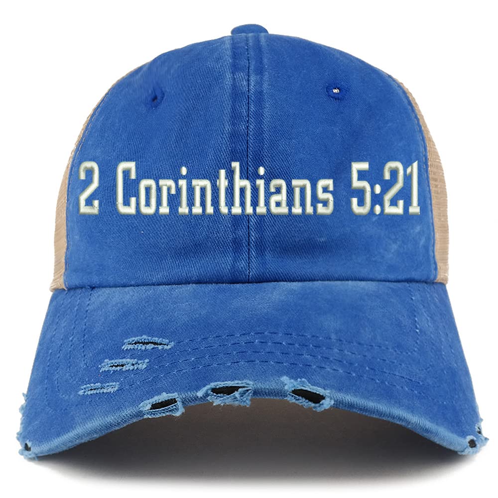 Trendy Apparel Shop 2 Corinthians 5:21 Frayed Bill Trucker Mesh Back Cap
