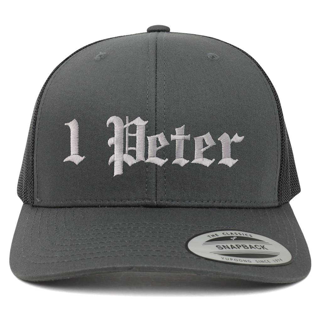 Trendy Apparel Shop 1 Peter Old English 6 Panel Trucker Mesh Cap