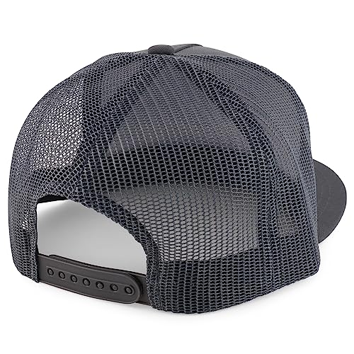 Trendy Apparel Shop Structured High Crown 5 Panel Round Flat Bill Trucker Cap