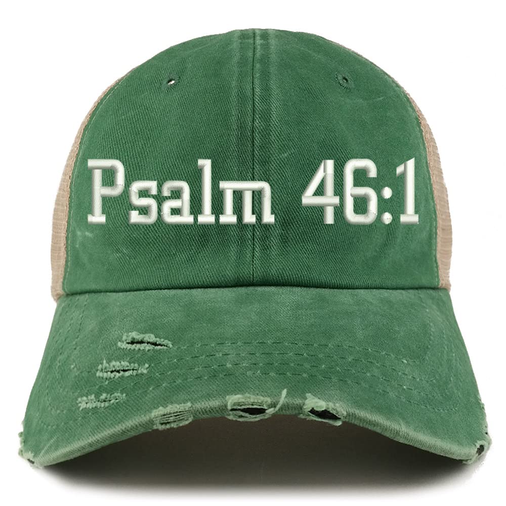 Trendy Apparel Shop Psalm 46:1 Frayed Bill Trucker Mesh Back Cap