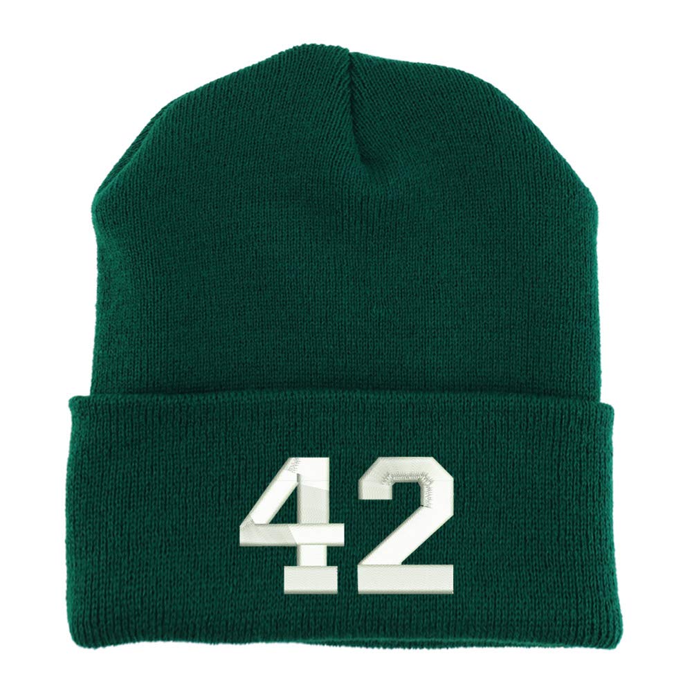 Trendy Apparel Shop Number 42 Collegiate Varsity Embroidered Made in USA Cuff Folded Acylic Knit Winter Beanie Hat