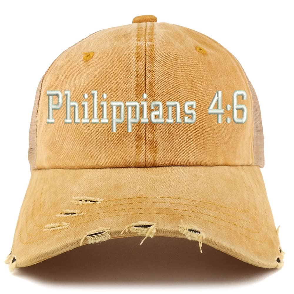 Trendy Apparel Shop Philippians 4:6 Frayed Bill Trucker Mesh Back Cap