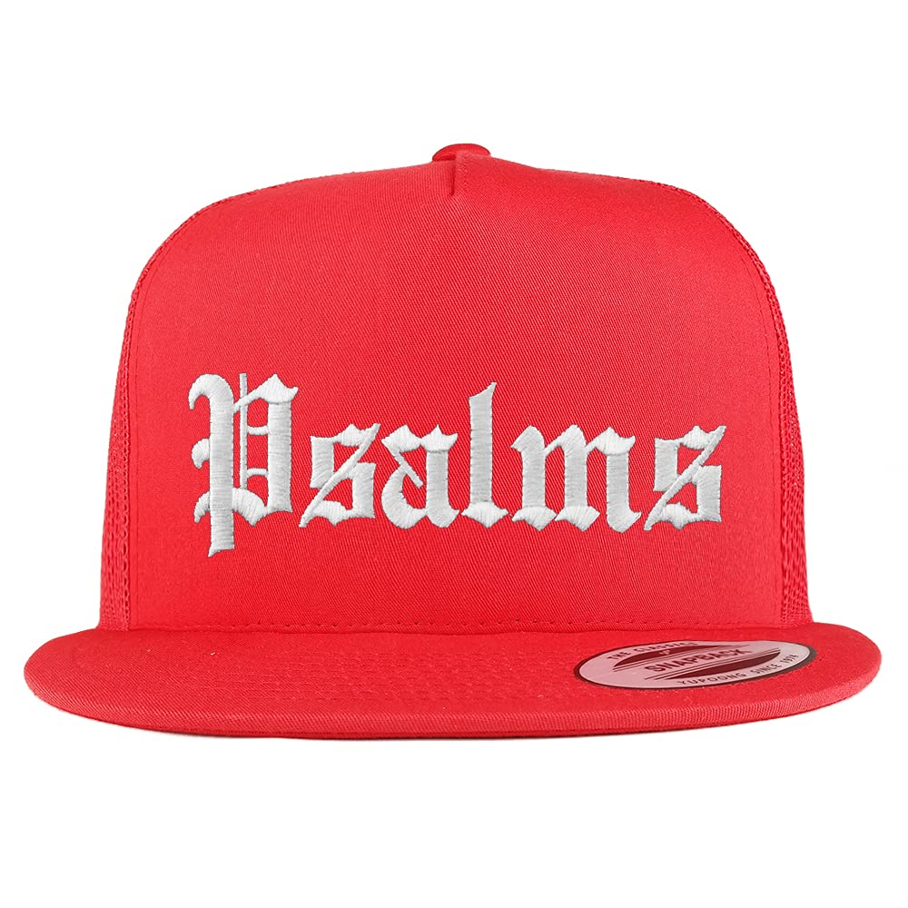 Trendy Apparel Shop Psalms Old English 5 Panel Flatbill Trucker Cap