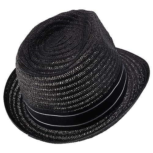Trendy Apparel Shop Men's Paper Straw Woven Striped Band Stingy Fedora Hat