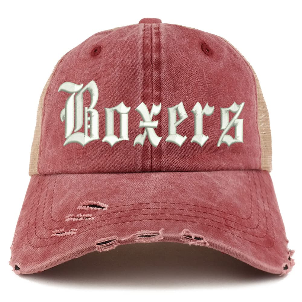 Trendy Apparel Shop Old English Boxers Frayed Bill Trucker Mesh Back Cap
